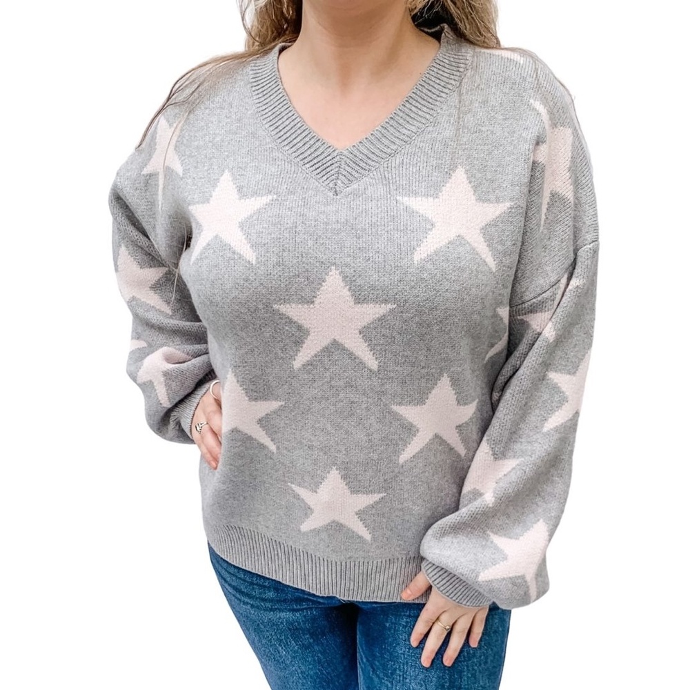 Star Puff Sleeve Knit Sweater